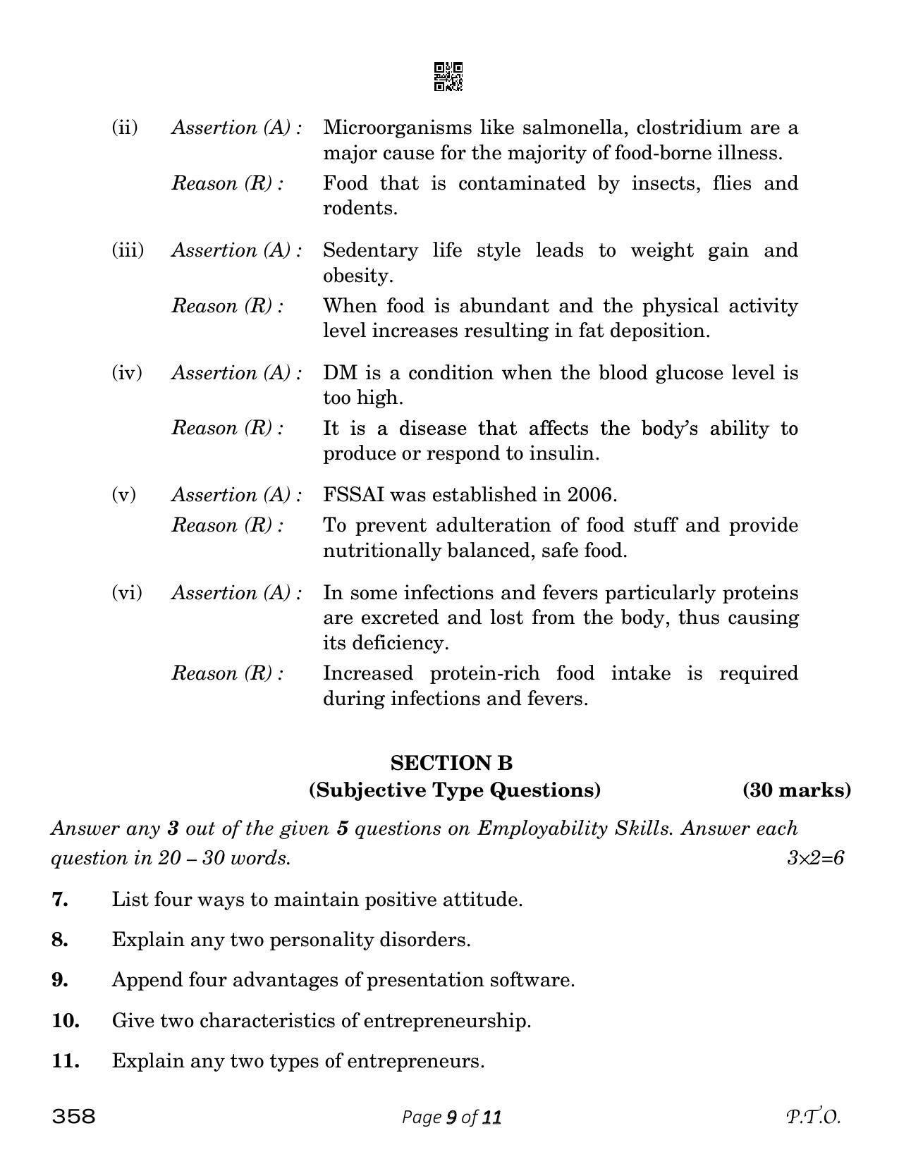 CBSE Class 12 Food Nutrition & Dietetics (Compartment) 2023 Question Paper - Page 9