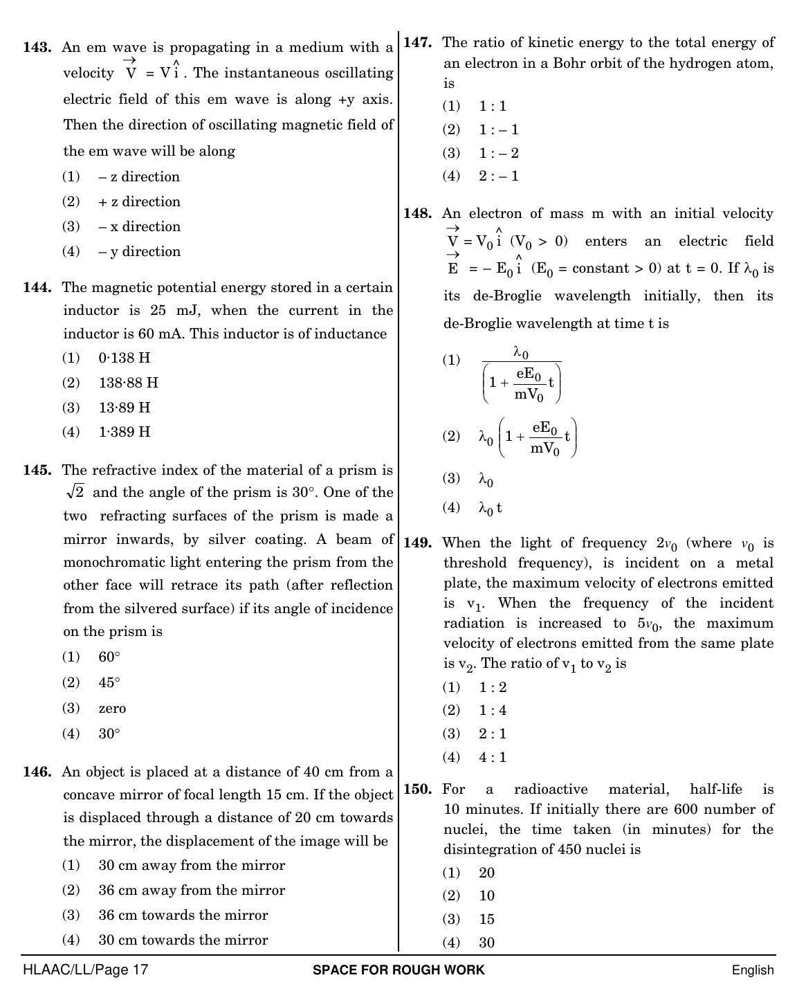NEET English LL 2019 Question Paper - Page 17