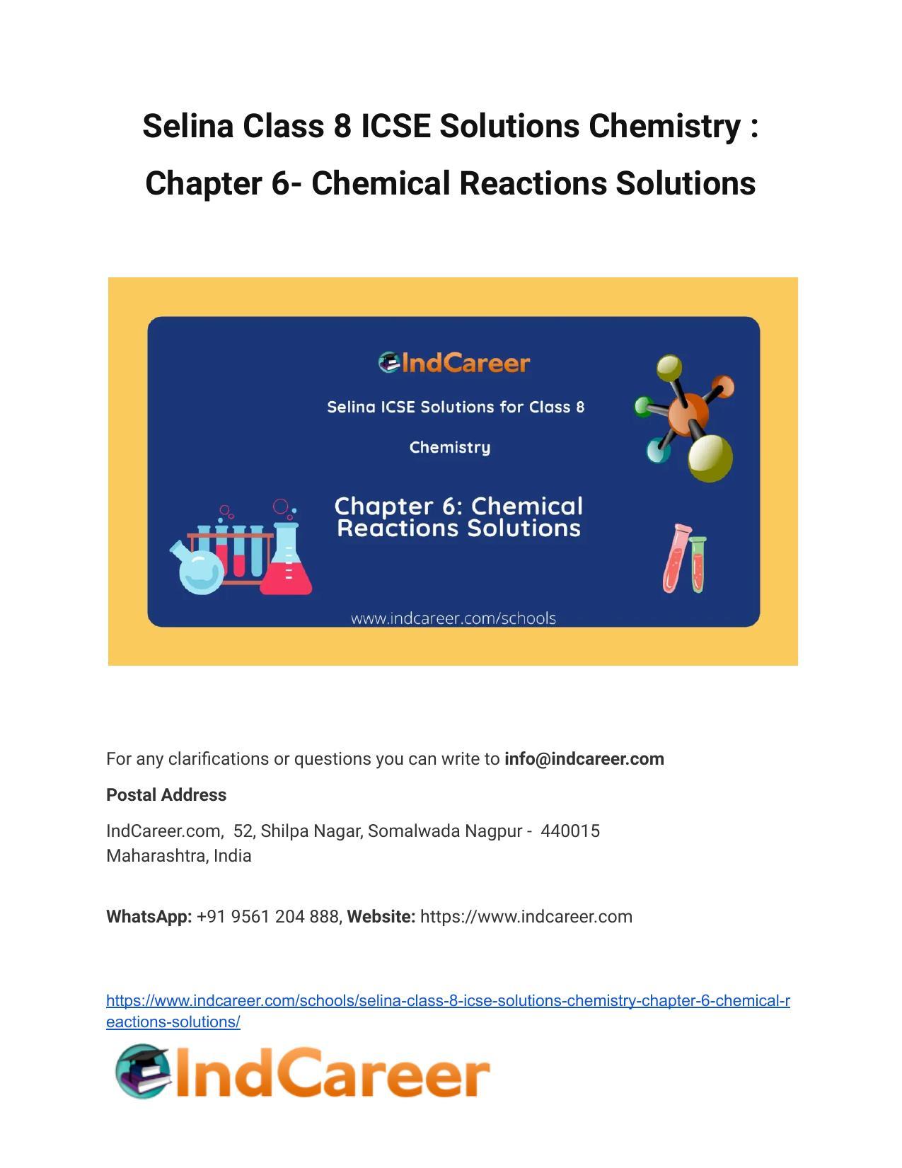 Selina Class 8 ICSE Solutions Chemistry : Chapter 6- Chemical Reactions Solutions - Page 1