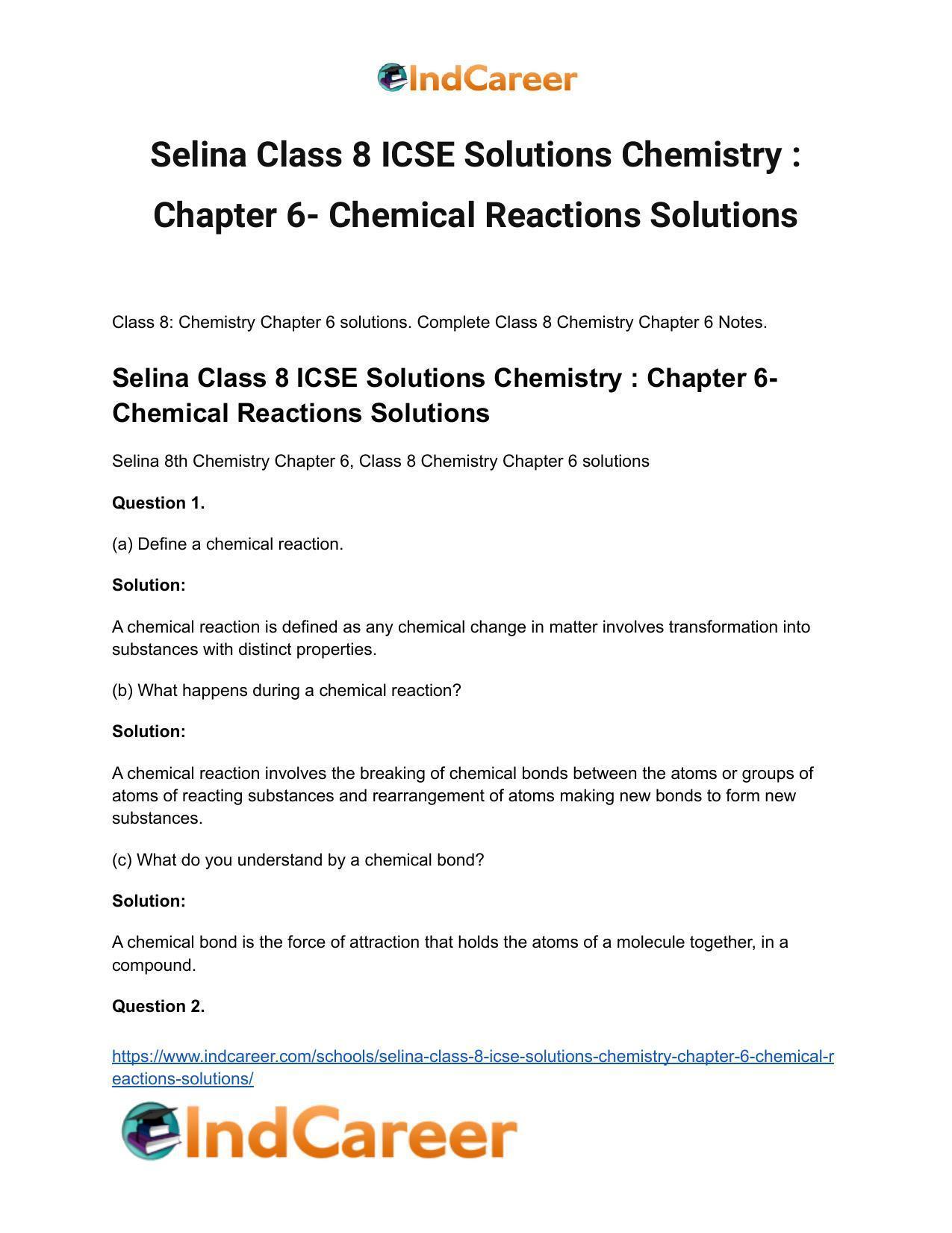Selina Class 8 ICSE Solutions Chemistry : Chapter 6- Chemical Reactions Solutions - Page 2