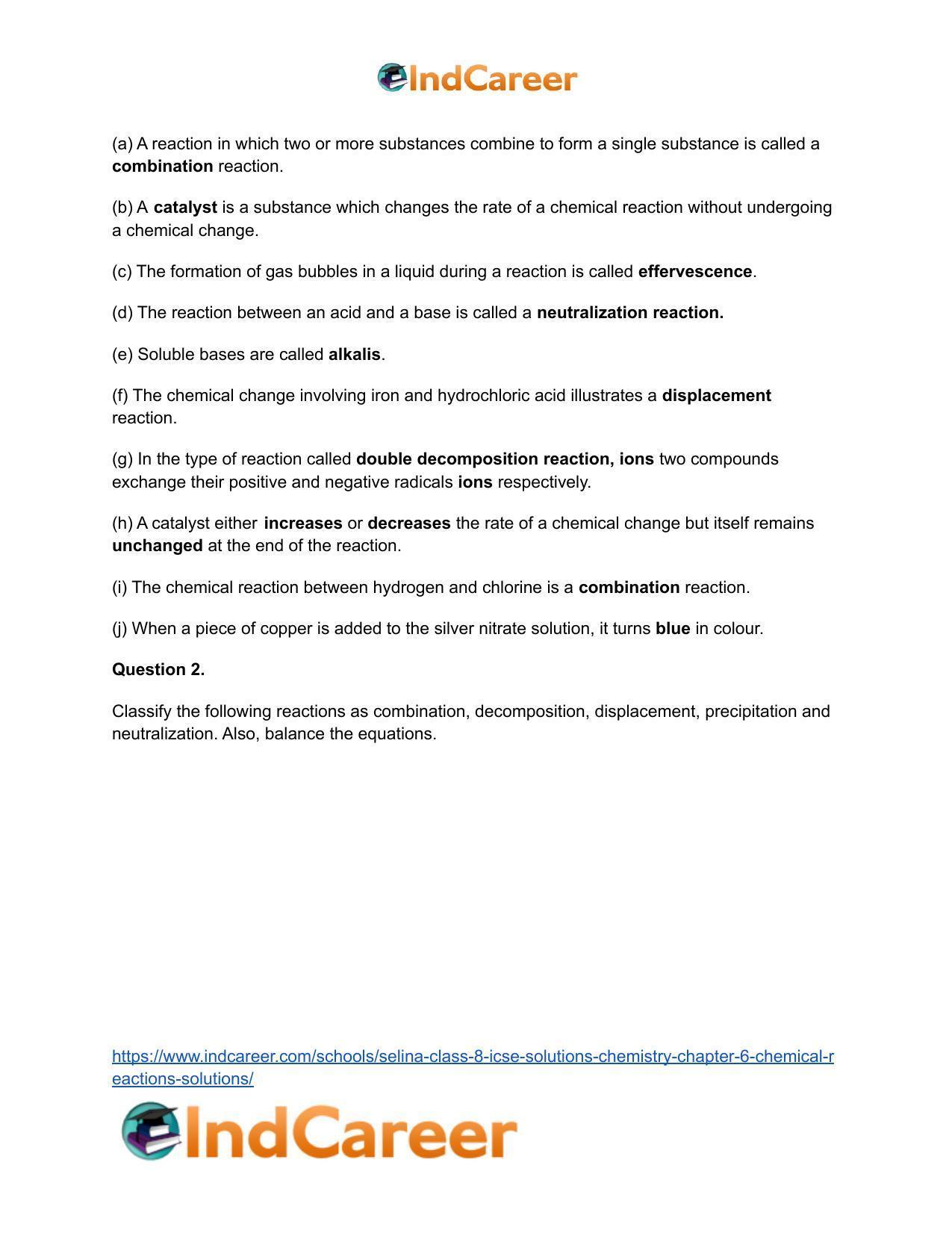 Selina Class 8 ICSE Solutions Chemistry : Chapter 6- Chemical Reactions Solutions - Page 9