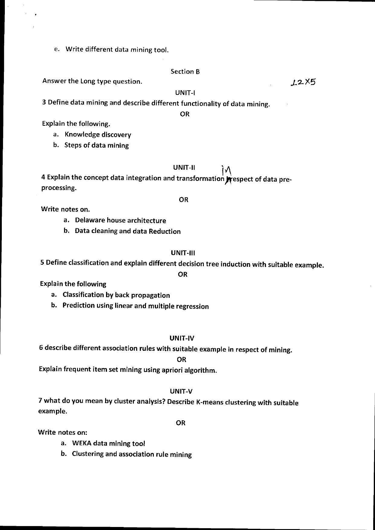 Bilaspur University Question Paper June 2022:M.Sc. Computer Science  (Fourth Semester) Data Mining And Data Ware Housing Paper 1 - Page 3