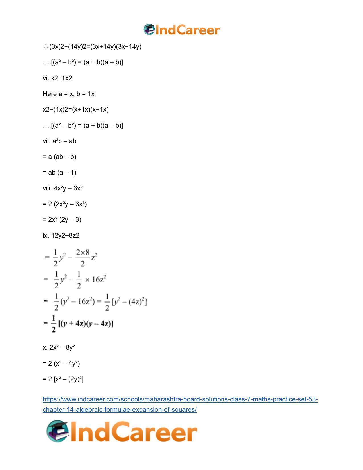 Maharashtra Board Solutions Class 7-Maths (Practice Set 53): Chapter 14- Algebraic Formulae - Expansion of Squares - Page 4