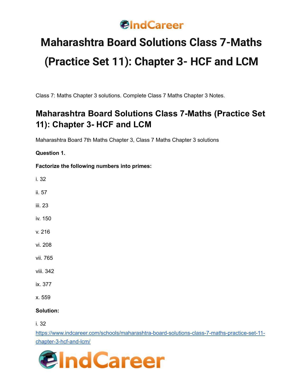 Maharashtra Board Solutions Class 7-Maths (Practice Set 11): Chapter 3- HCF and LCM - Page 2