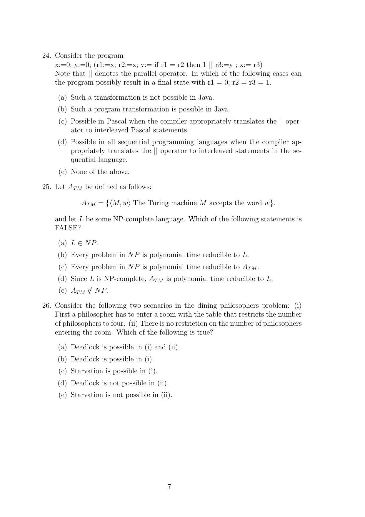 TIFR GS 2011 Computer & Systems Sciences Question Paper - Page 7