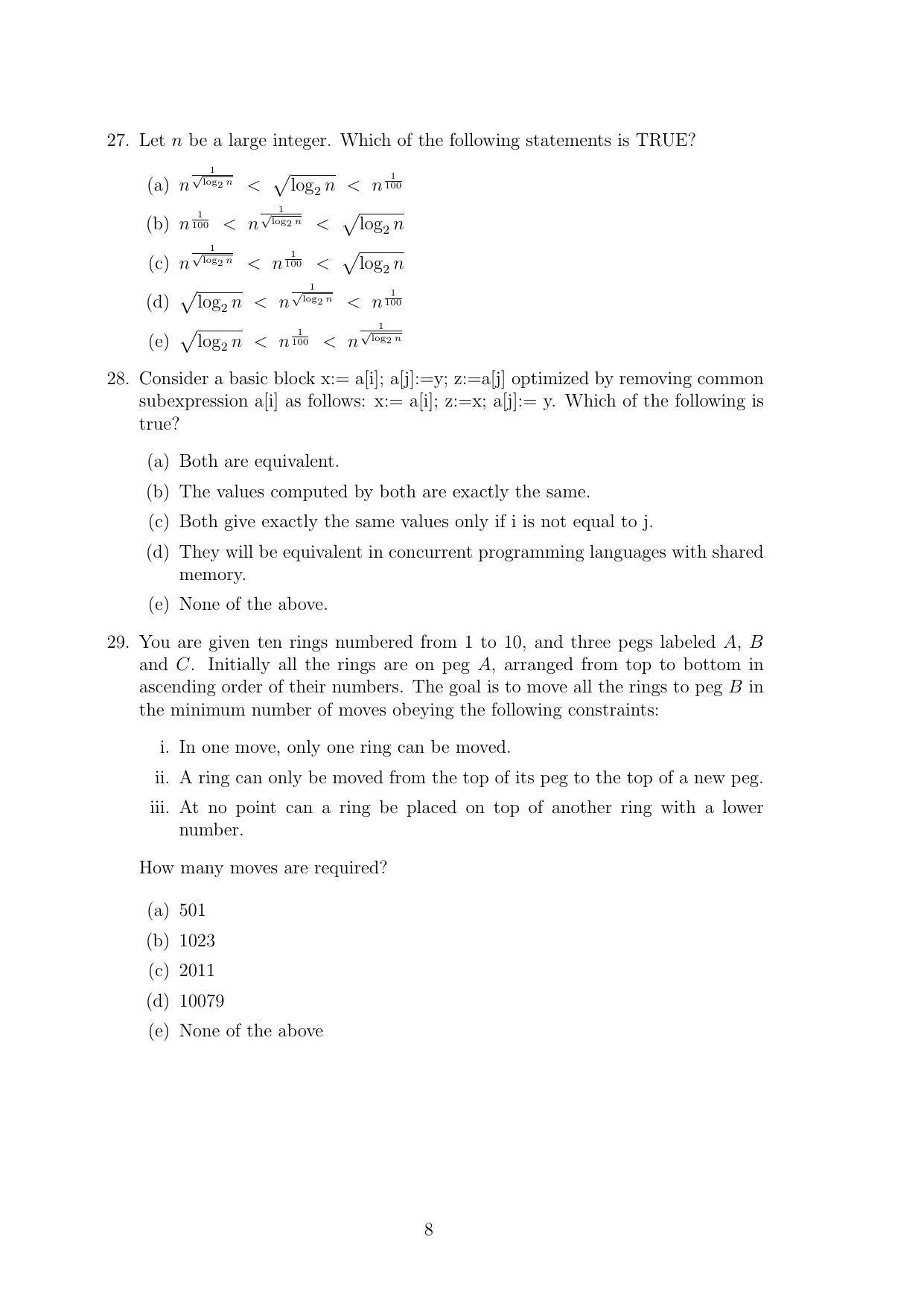 TIFR GS 2011 Computer & Systems Sciences Question Paper - Page 8