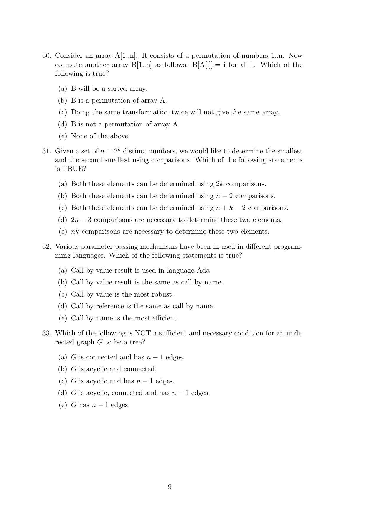 TIFR GS 2011 Computer & Systems Sciences Question Paper - Page 9