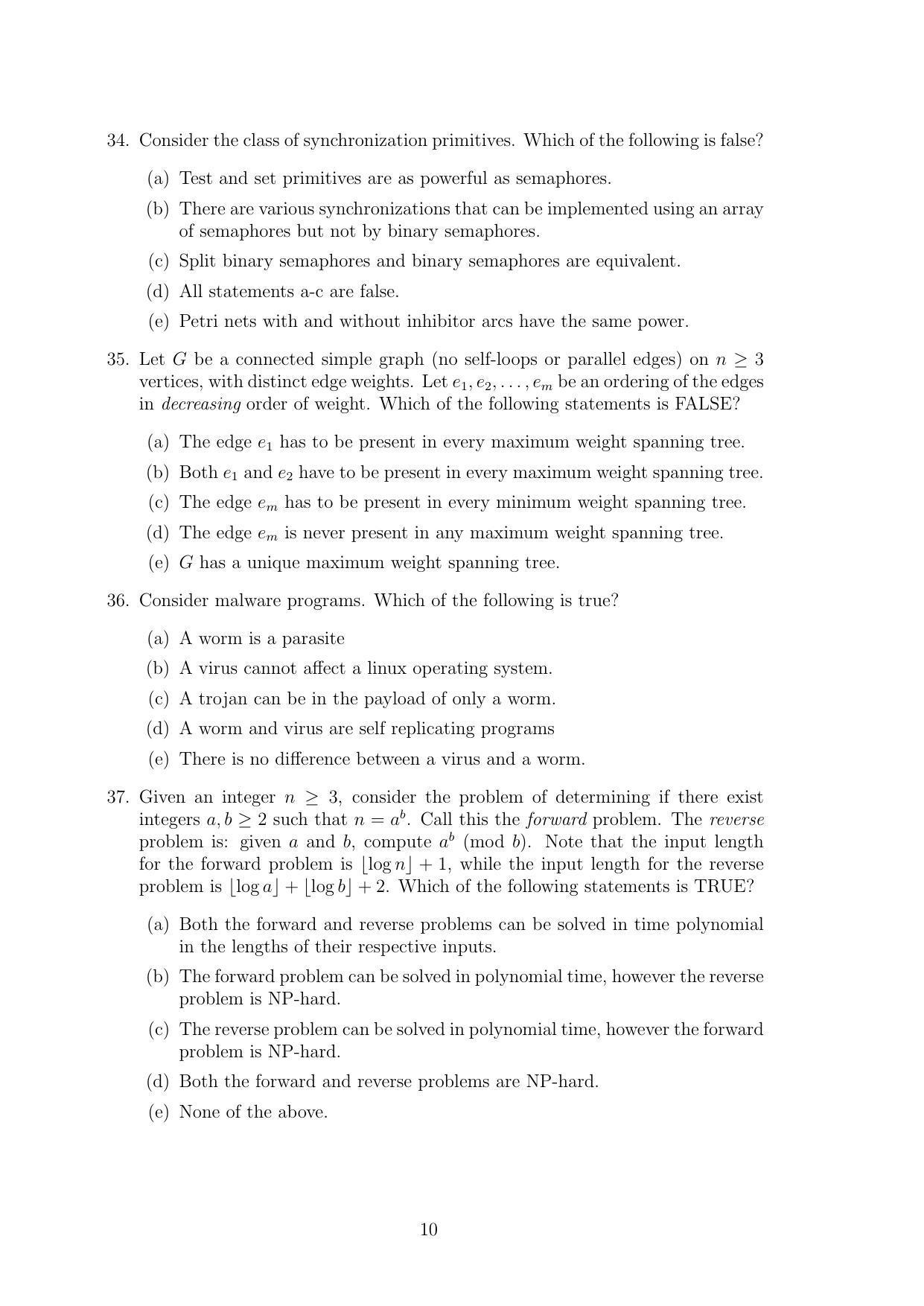 TIFR GS 2011 Computer & Systems Sciences Question Paper - Page 10