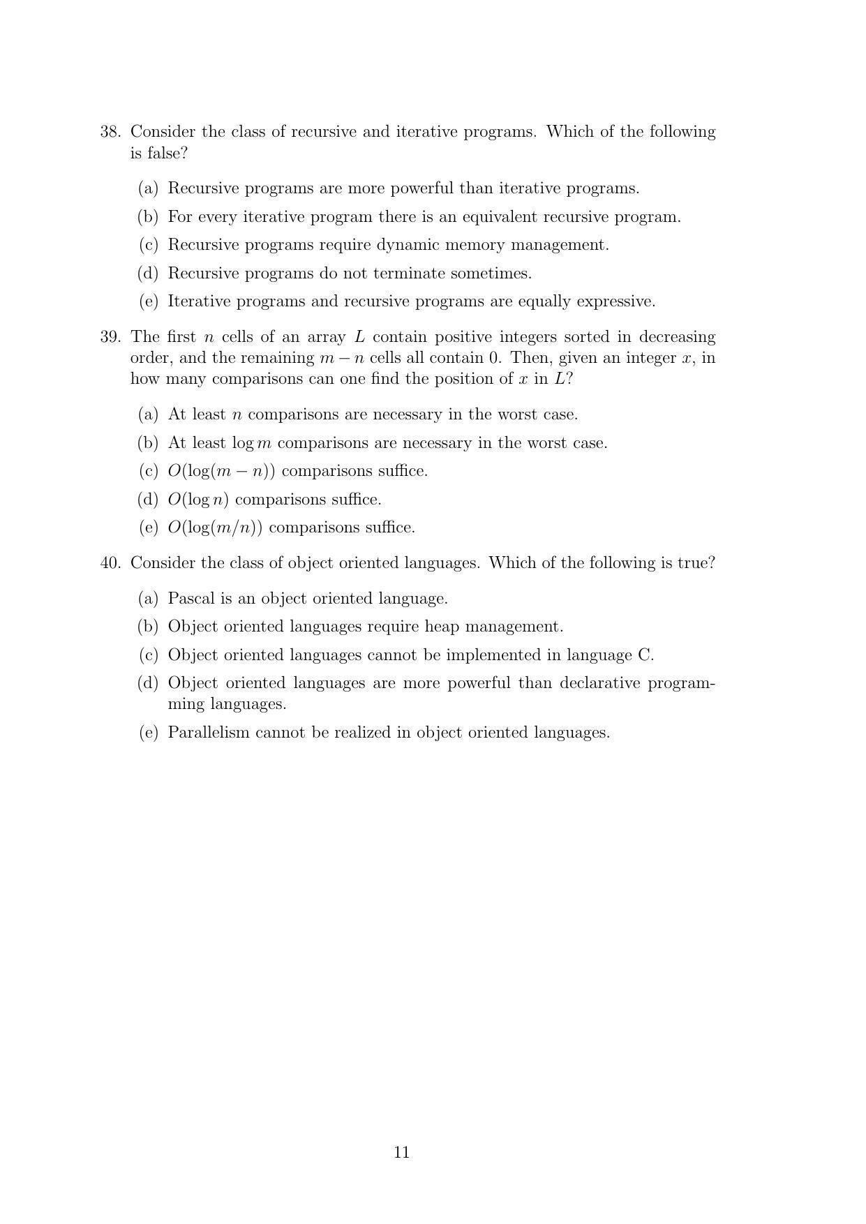TIFR GS 2011 Computer & Systems Sciences Question Paper - Page 11