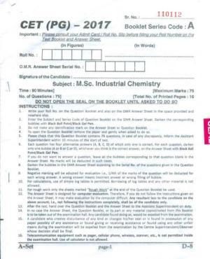 PU CET UG 2017 M.Sc.(Industrial Chemistry) Question Paper