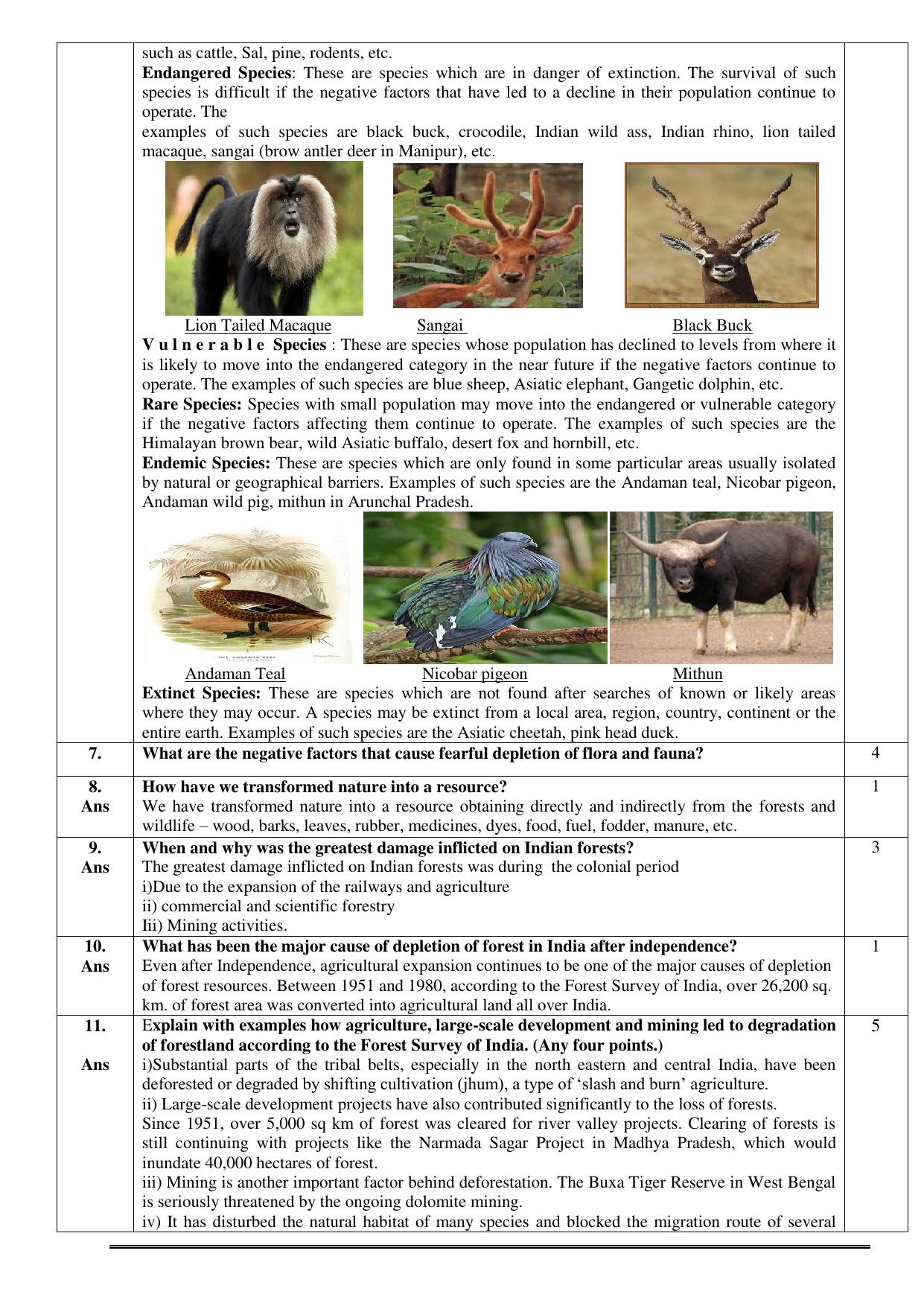 CBSE Worksheets for Class 10 Social Science Forest and Wildlife Resources Assignment - Page 3