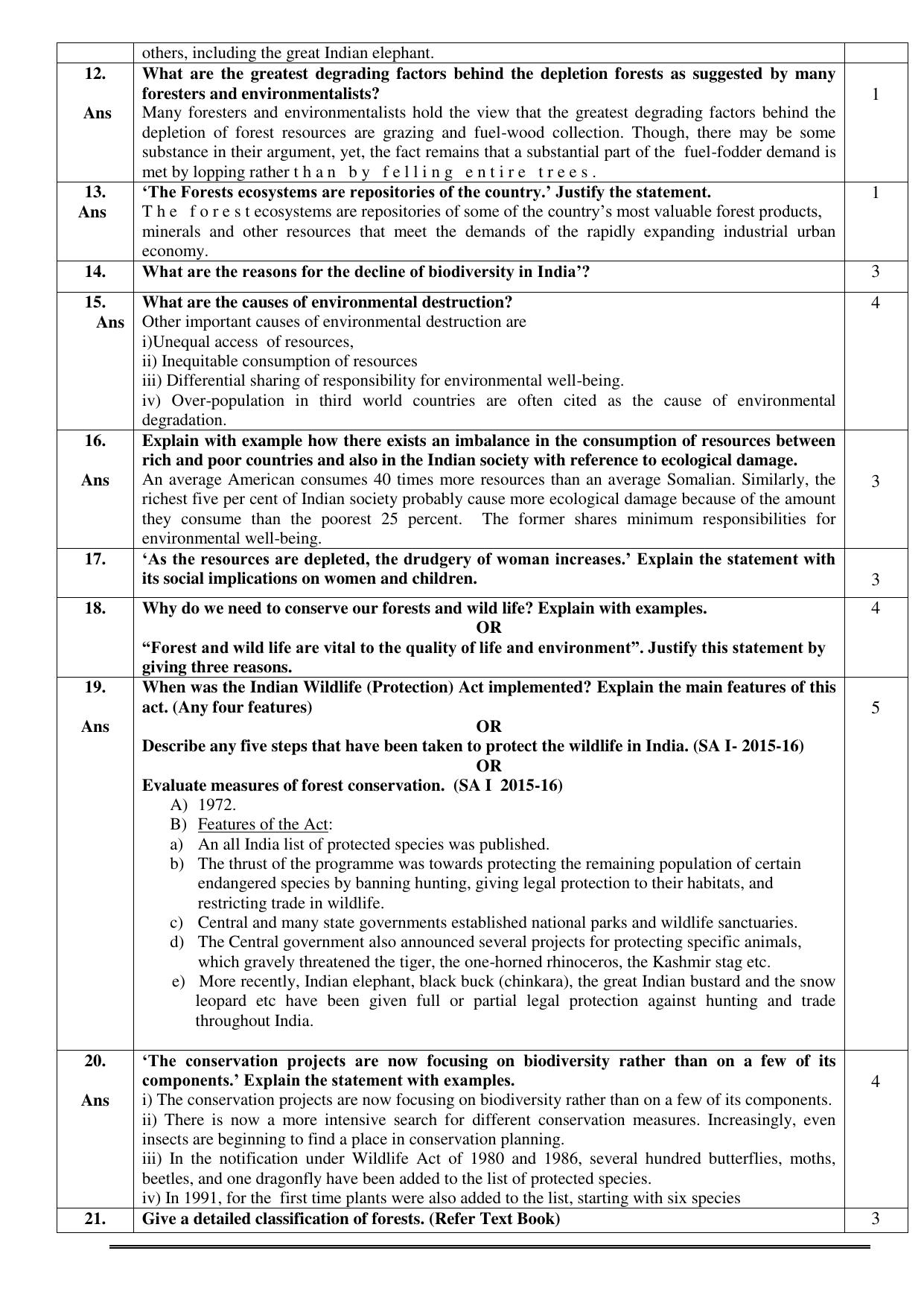 CBSE Worksheets for Class 10 Social Science Forest and Wildlife Resources Assignment - Page 4