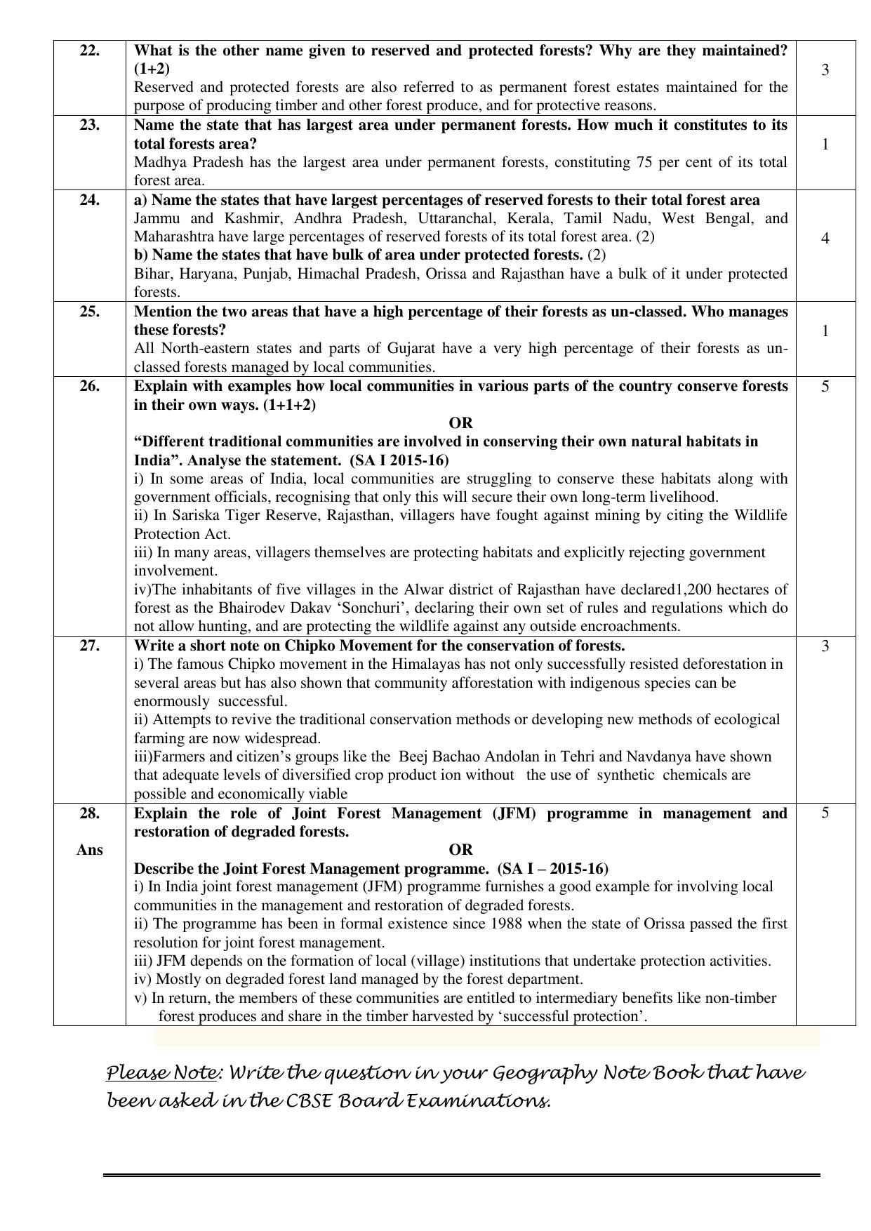 CBSE Worksheets for Class 10 Social Science Forest and Wildlife Resources Assignment - Page 5