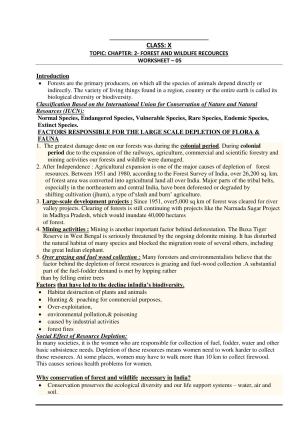 CBSE Worksheets for Class 10 Social Science Forest and Wildlife Resources Assignment