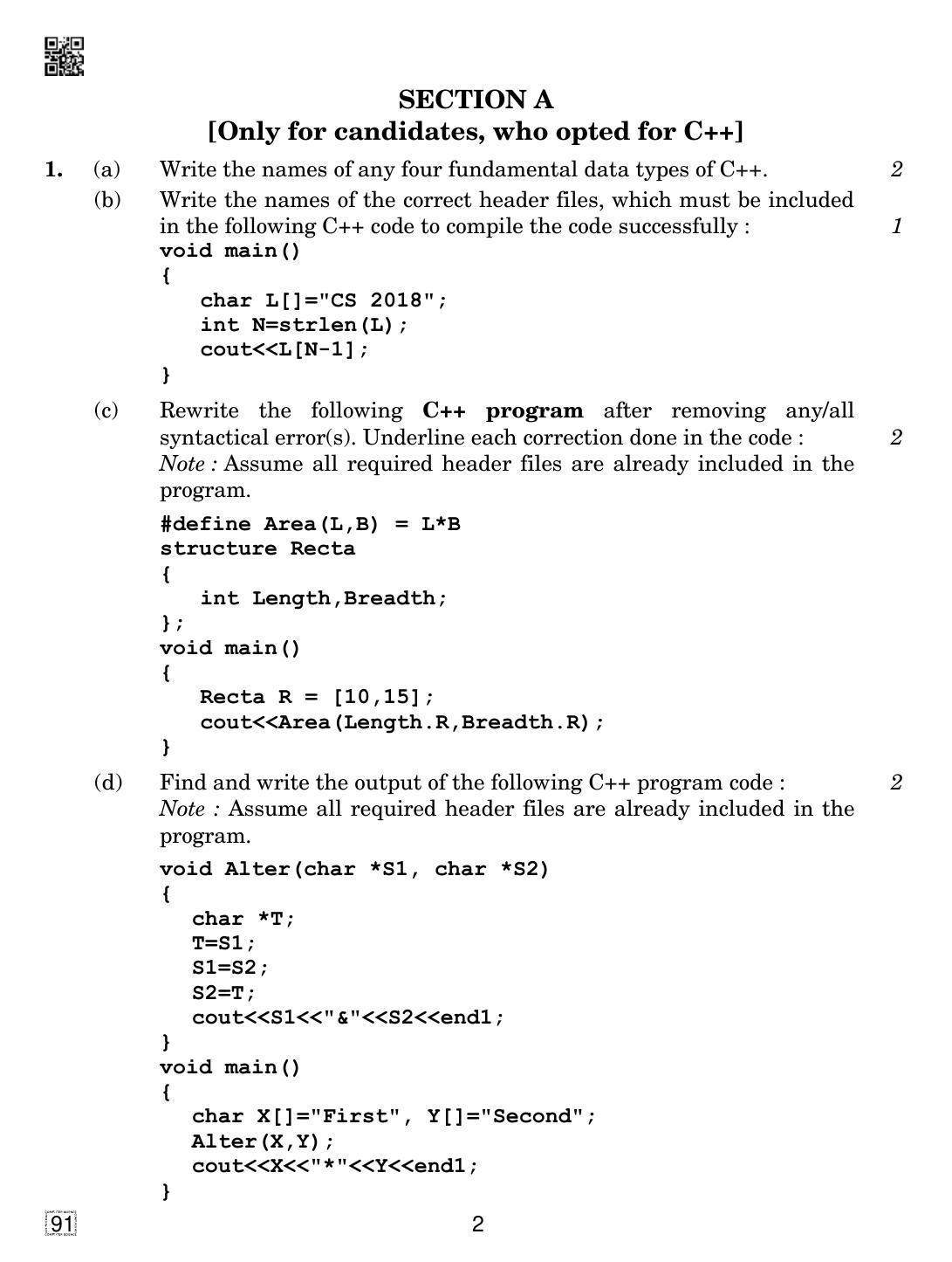 CBSE Class 12 91 Computer Science 2019 Question Paper - Page 2