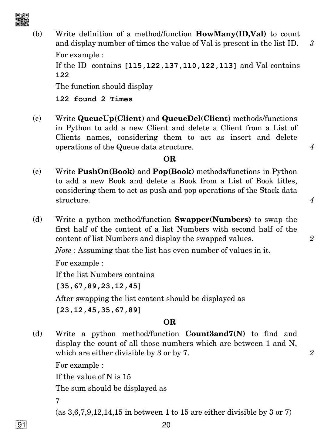 CBSE Class 12 91 Computer Science 2019 Question Paper - Page 20