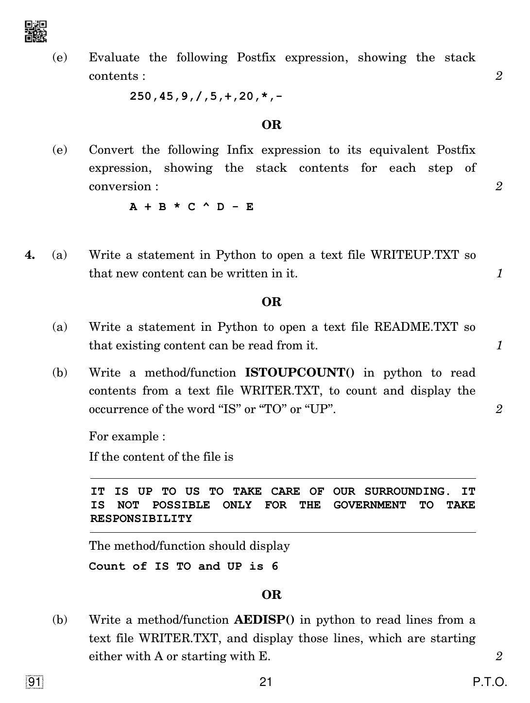 CBSE Class 12 91 Computer Science 2019 Question Paper - Page 21