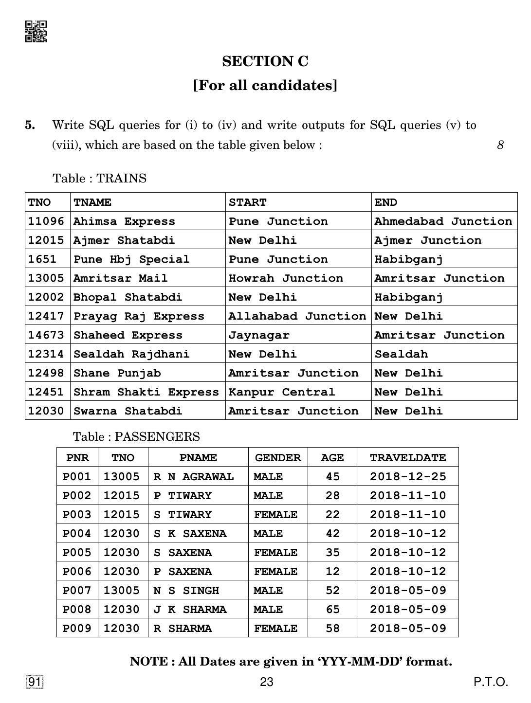 CBSE Class 12 91 Computer Science 2019 Question Paper - Page 23