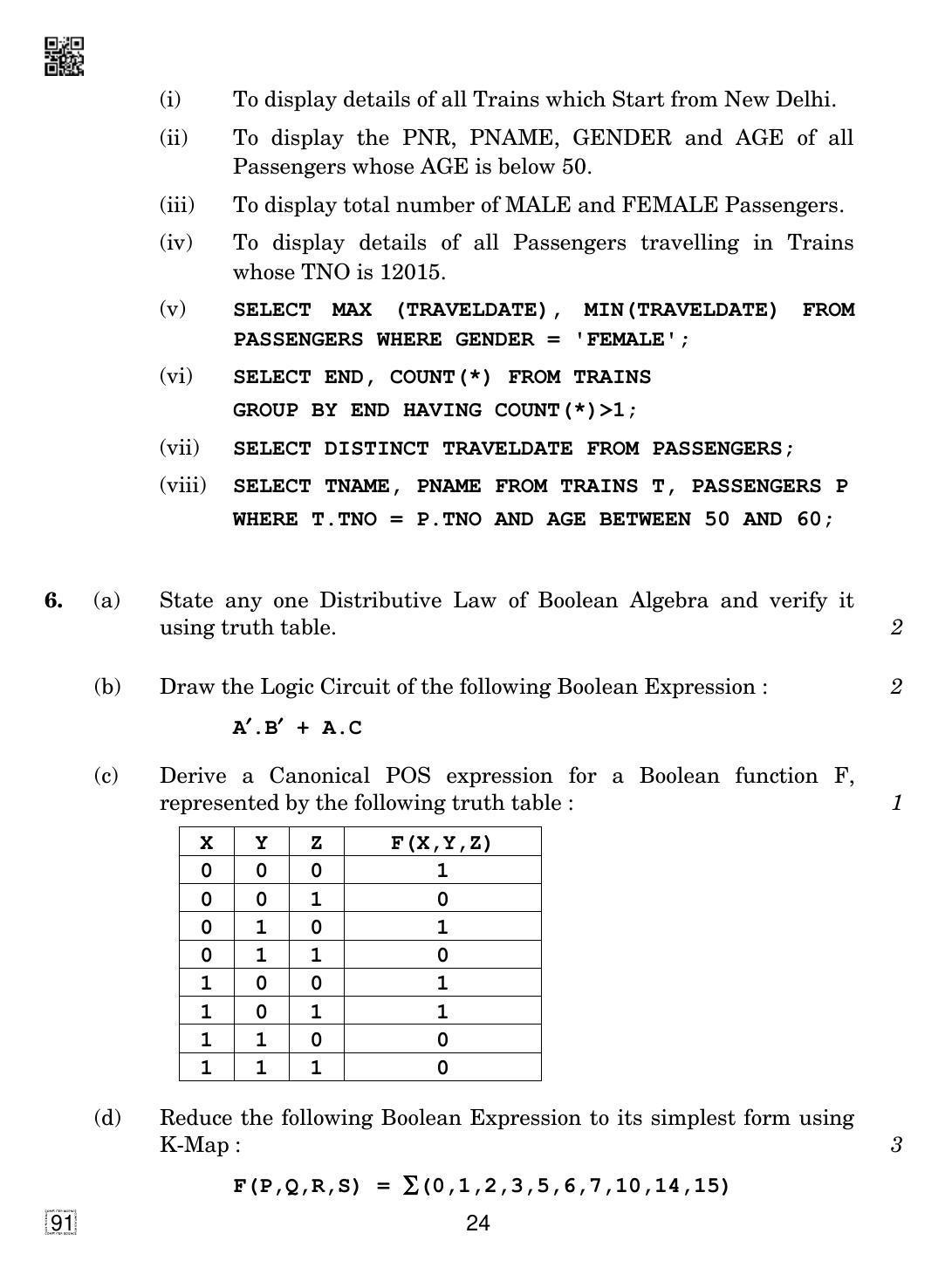 CBSE Class 12 91 Computer Science 2019 Question Paper - Page 24