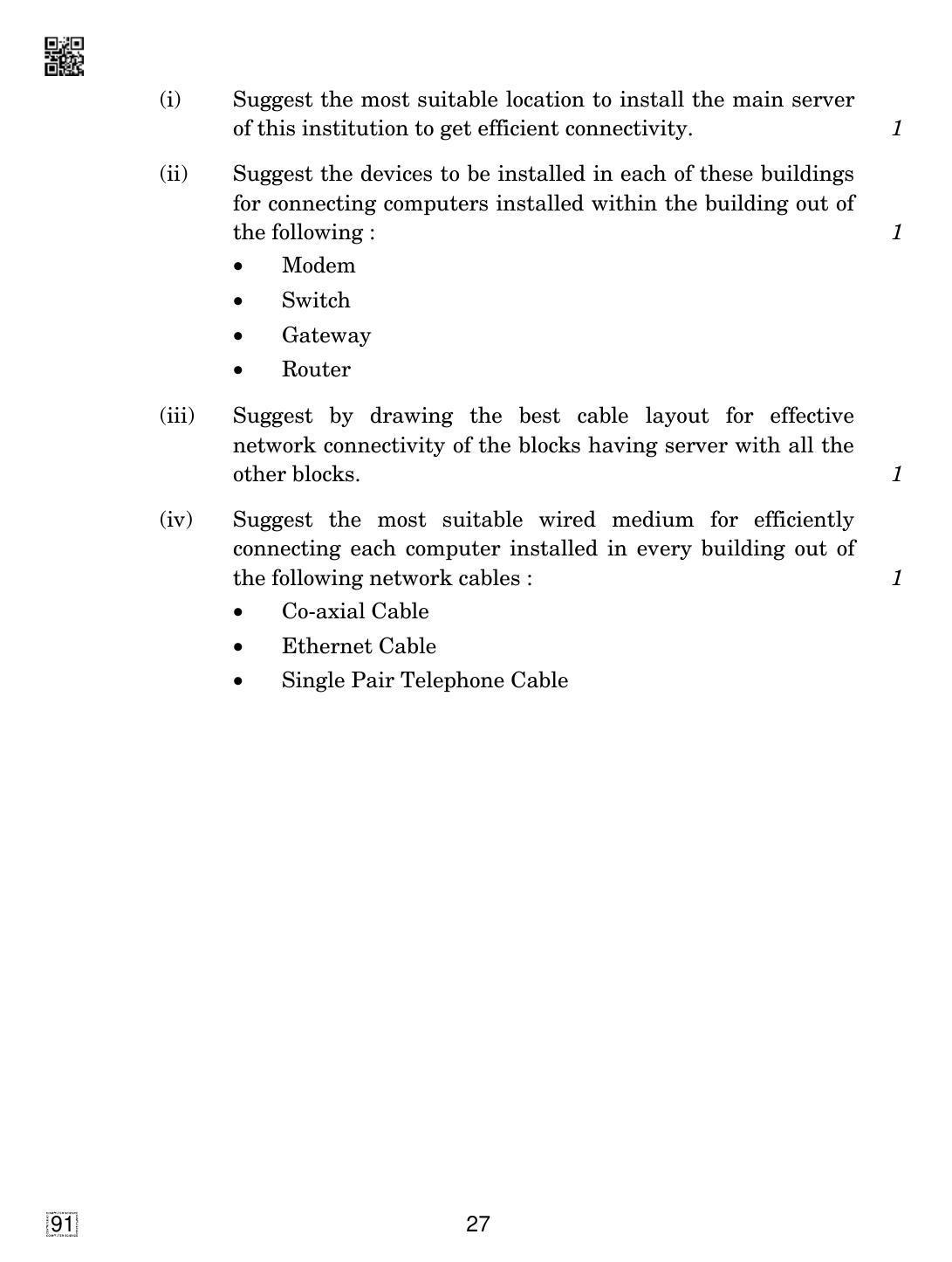CBSE Class 12 91 Computer Science 2019 Question Paper - Page 27