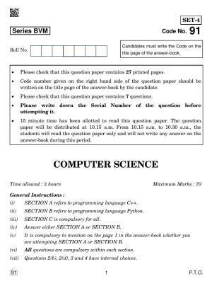 CBSE Class 12 91 Computer Science 2019 Question Paper