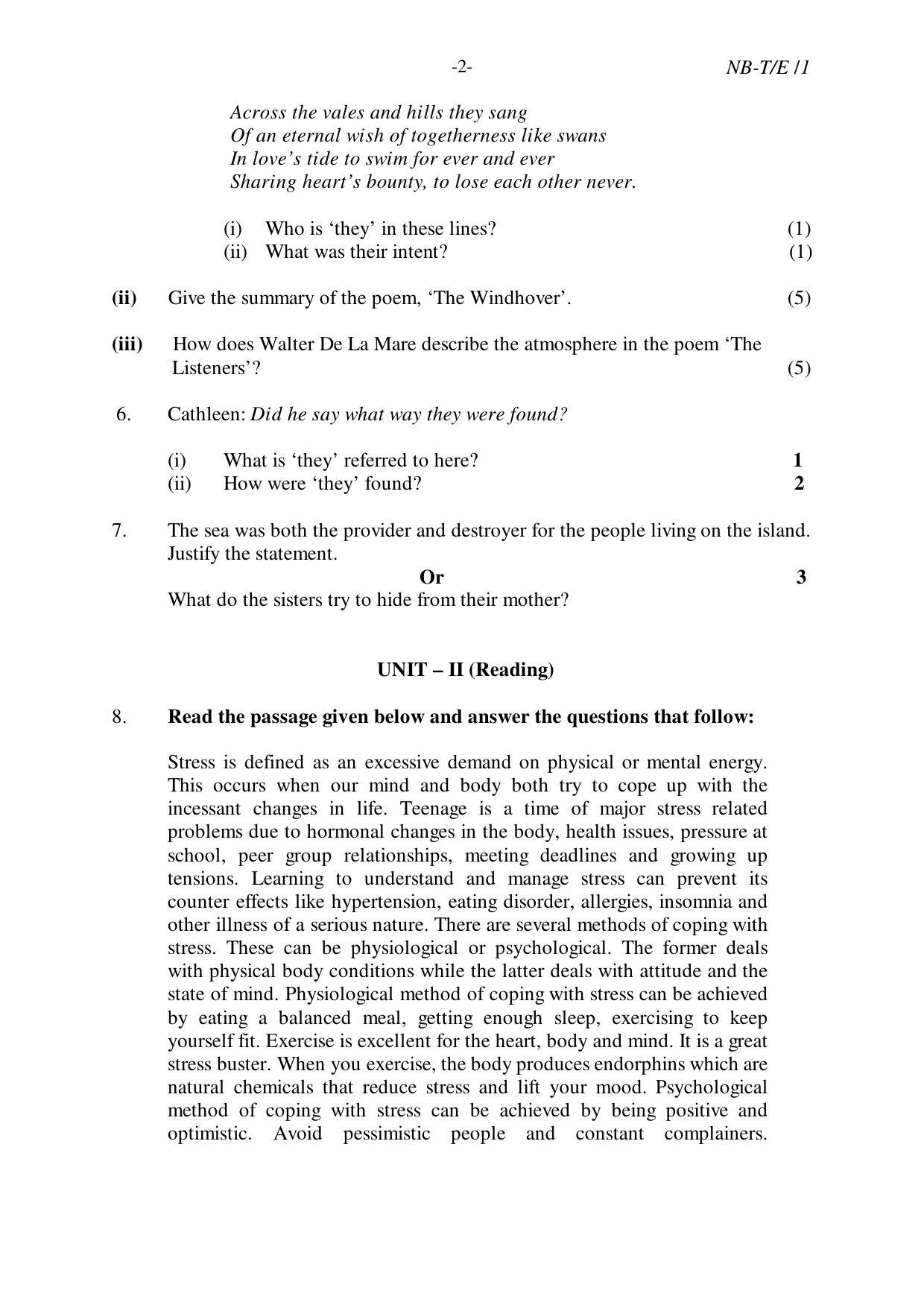 Nagaland Board Class 10 ENGLISH 2020 Question Paper - Page 2