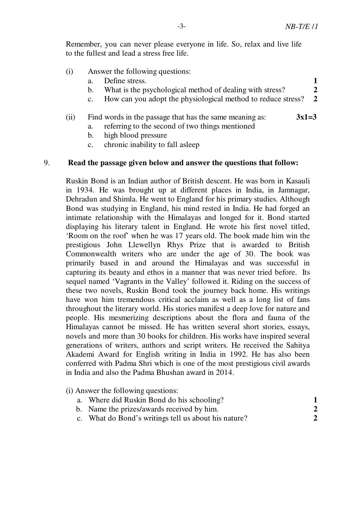 Nagaland Board Class 10 ENGLISH 2020 Question Paper - Page 3