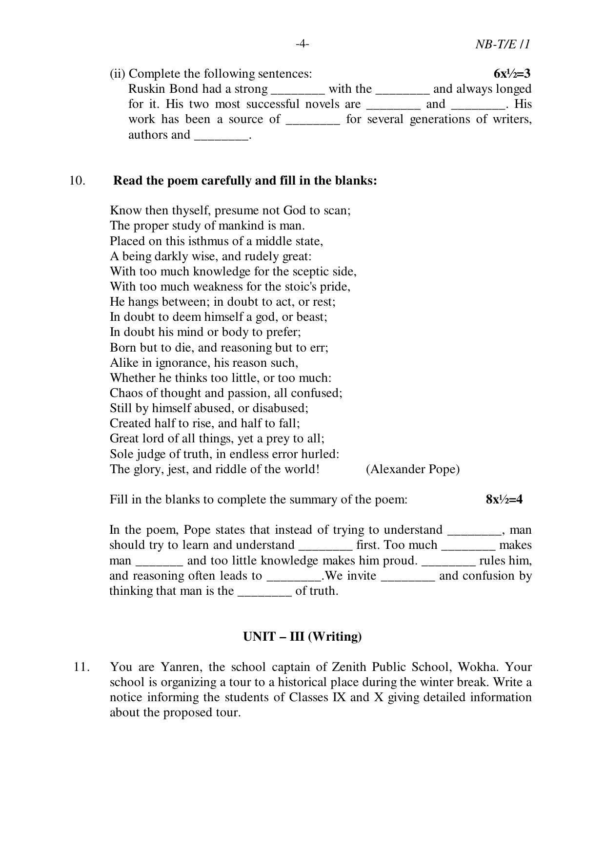 Nagaland Board Class 10 ENGLISH 2020 Question Paper - Page 4