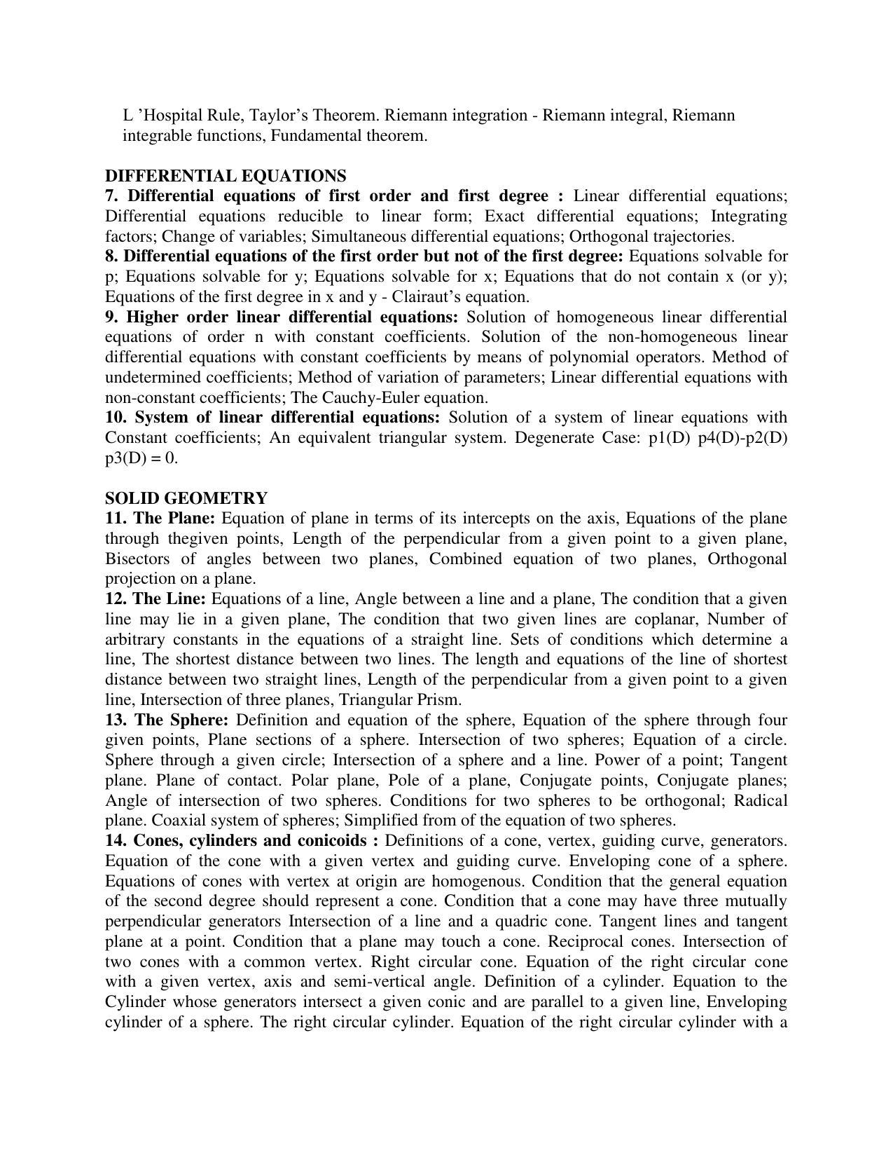 AP PGCET MATHEMATICAL SCIENCES Syllabus - Page 2