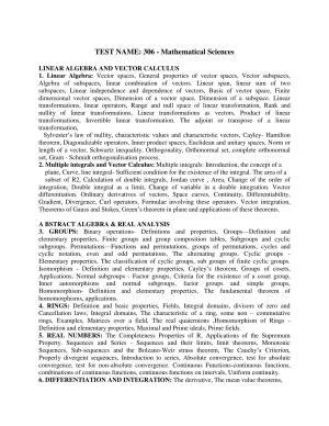 AP PGCET MATHEMATICAL SCIENCES Syllabus