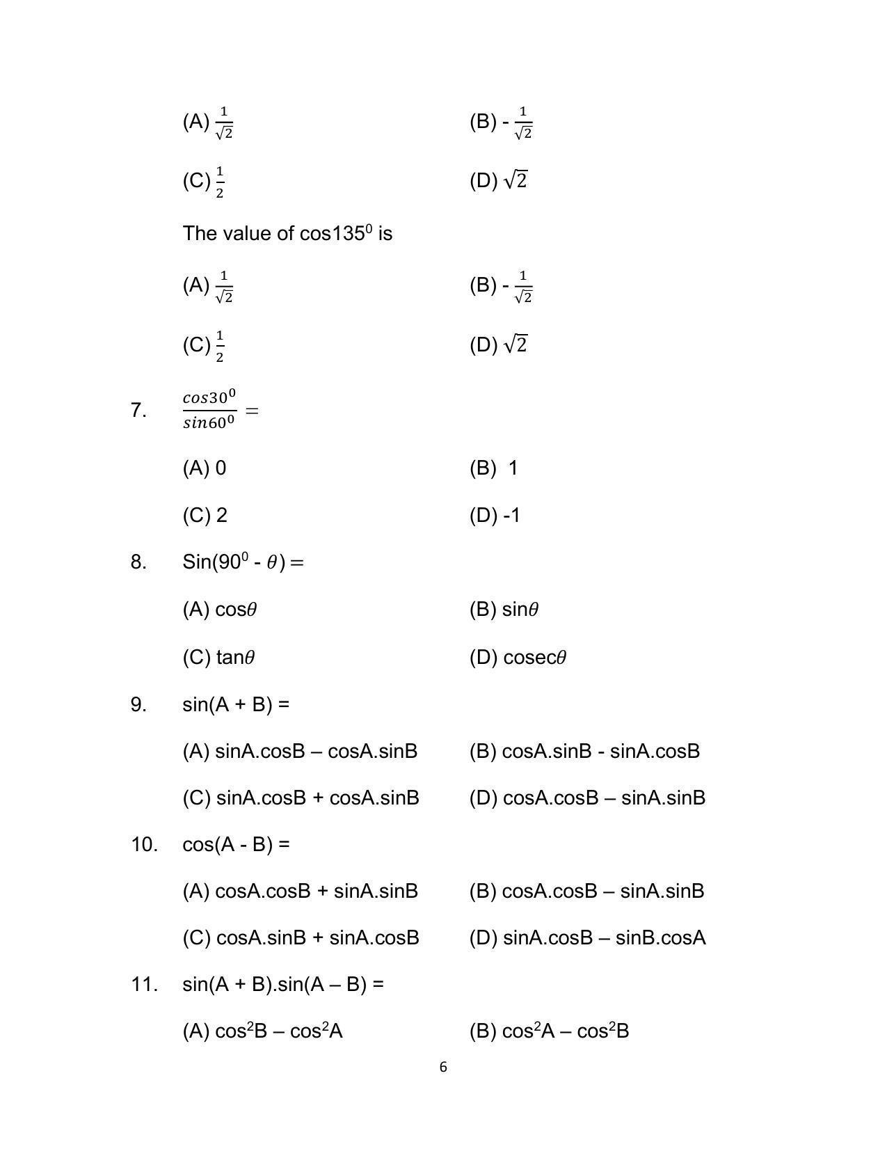 Bihar Board 10th Model Paper 2022 -Advanced Mathematics (Optional) - Page 6