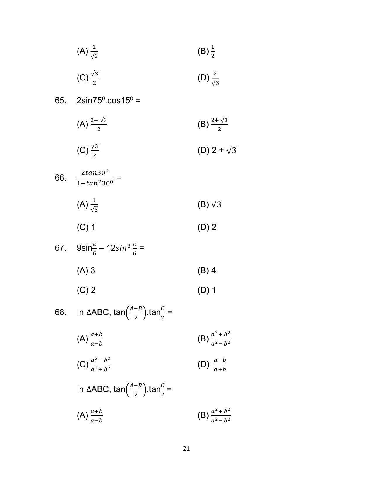 Bihar Board 10th Model Paper 2022 -Advanced Mathematics (Optional) - Page 21