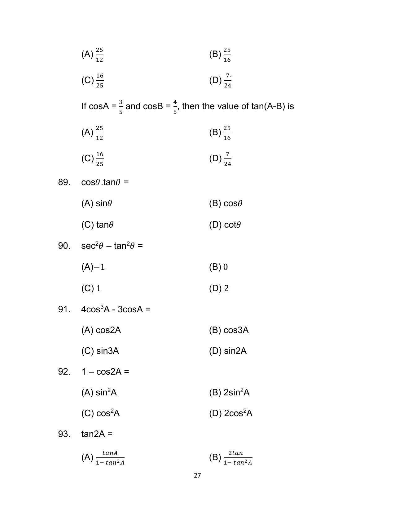 Bihar Board 10th Model Paper 2022 -Advanced Mathematics (Optional) - Page 27