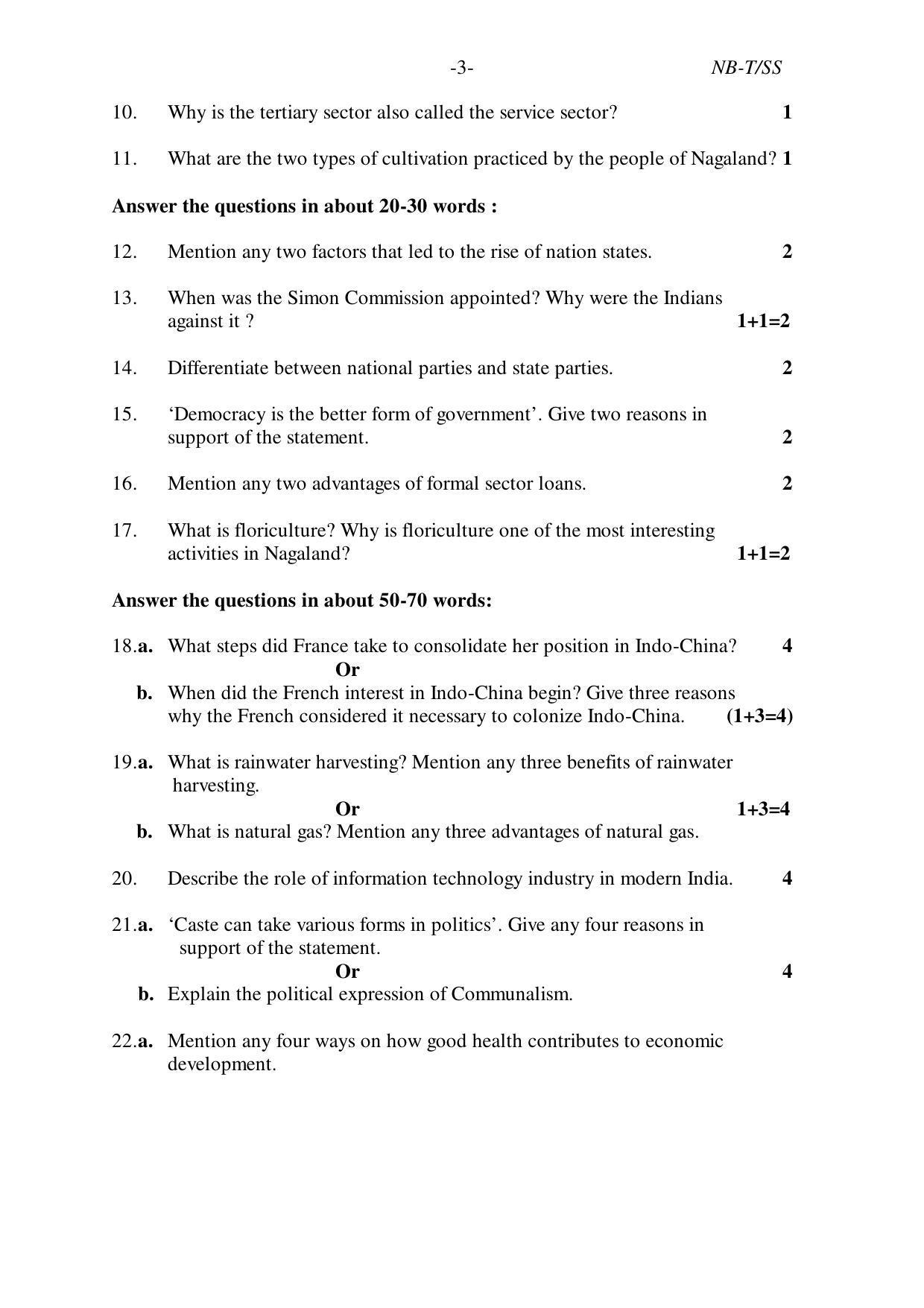 Nagaland Board Class 10 SOCIAL SCIENCES 2019 Question Paper - Page 3
