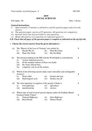 Nagaland Board Class 10 SOCIAL SCIENCES 2019 Question Paper