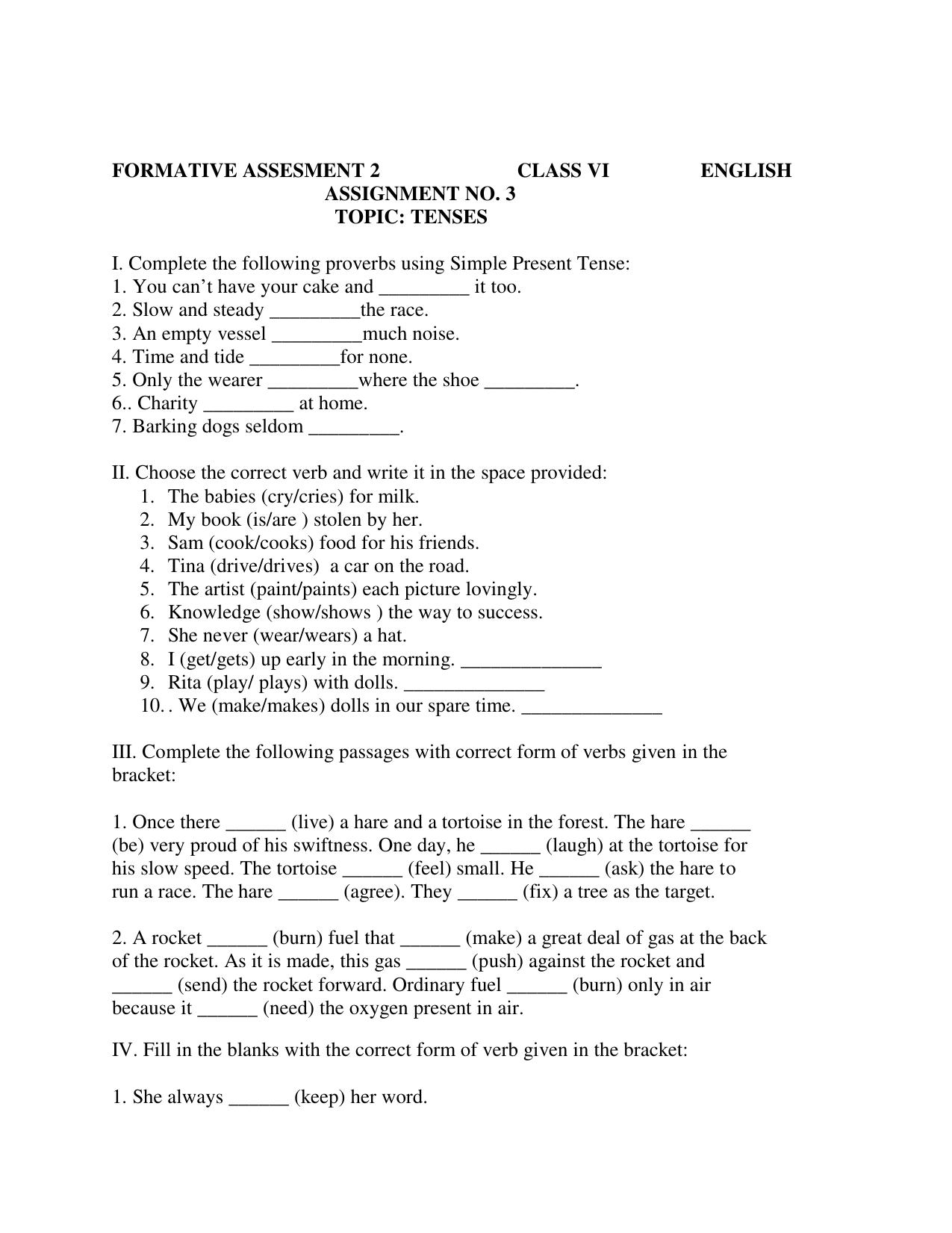 CBSE Worksheets for Class 6 English Practice Assignment 2 - Page 1