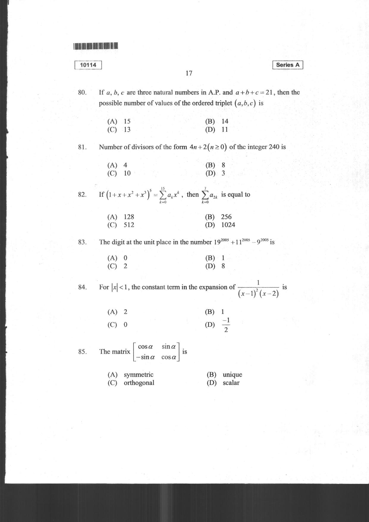 CUSAT CAT 2024 Mathematics, Physics & Chemistry Question Paper - Page 19