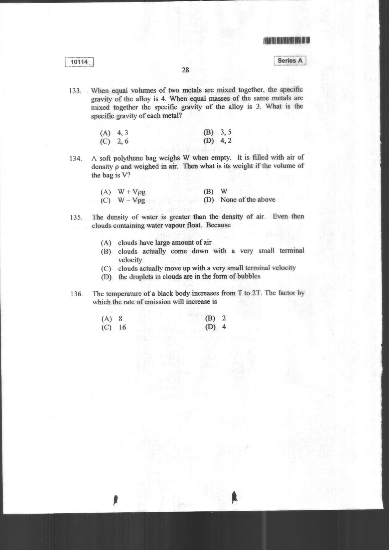 CUSAT CAT 2024 Mathematics, Physics & Chemistry Question Paper - Page 30