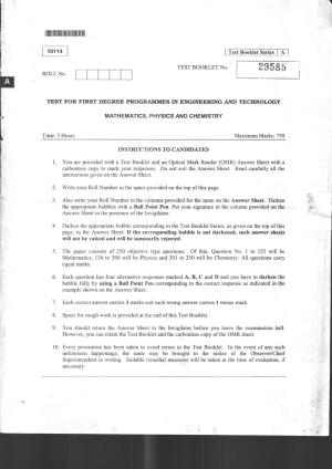 CUSAT CAT 2024 Mathematics, Physics & Chemistry Question Paper