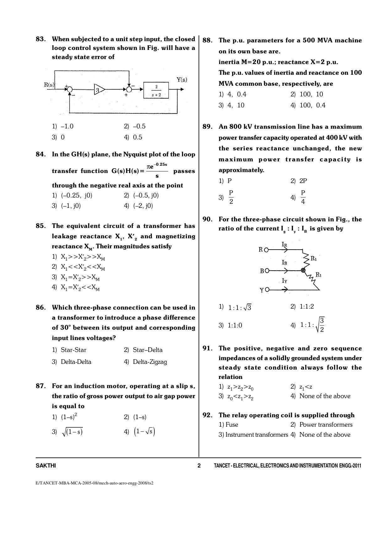 TANCET Electrical, Electronics and Instrumentation Engineering Question Papers 2011 - Page 2