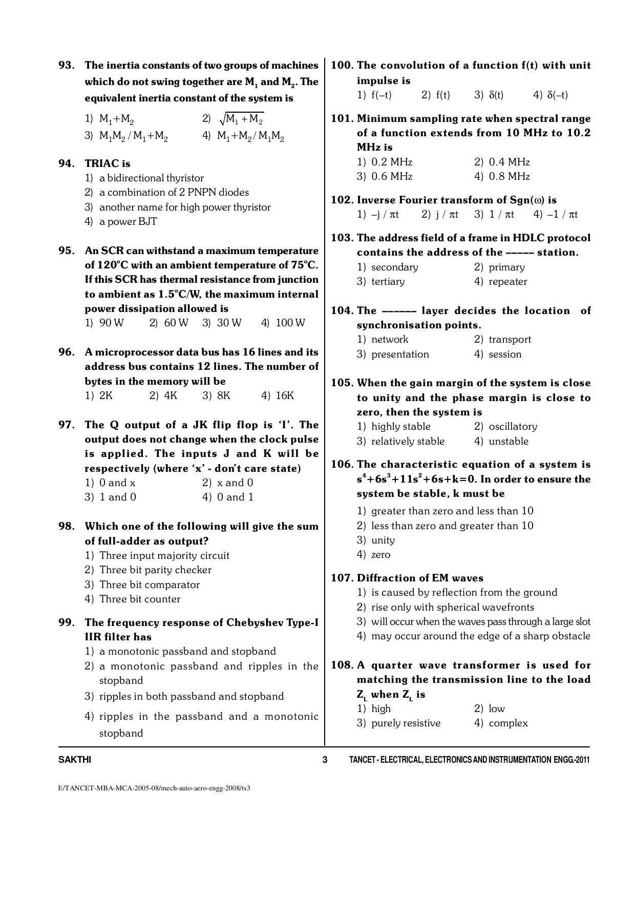 TANCET Electrical, Electronics and Instrumentation Engineering Question Papers 2011 - Page 3