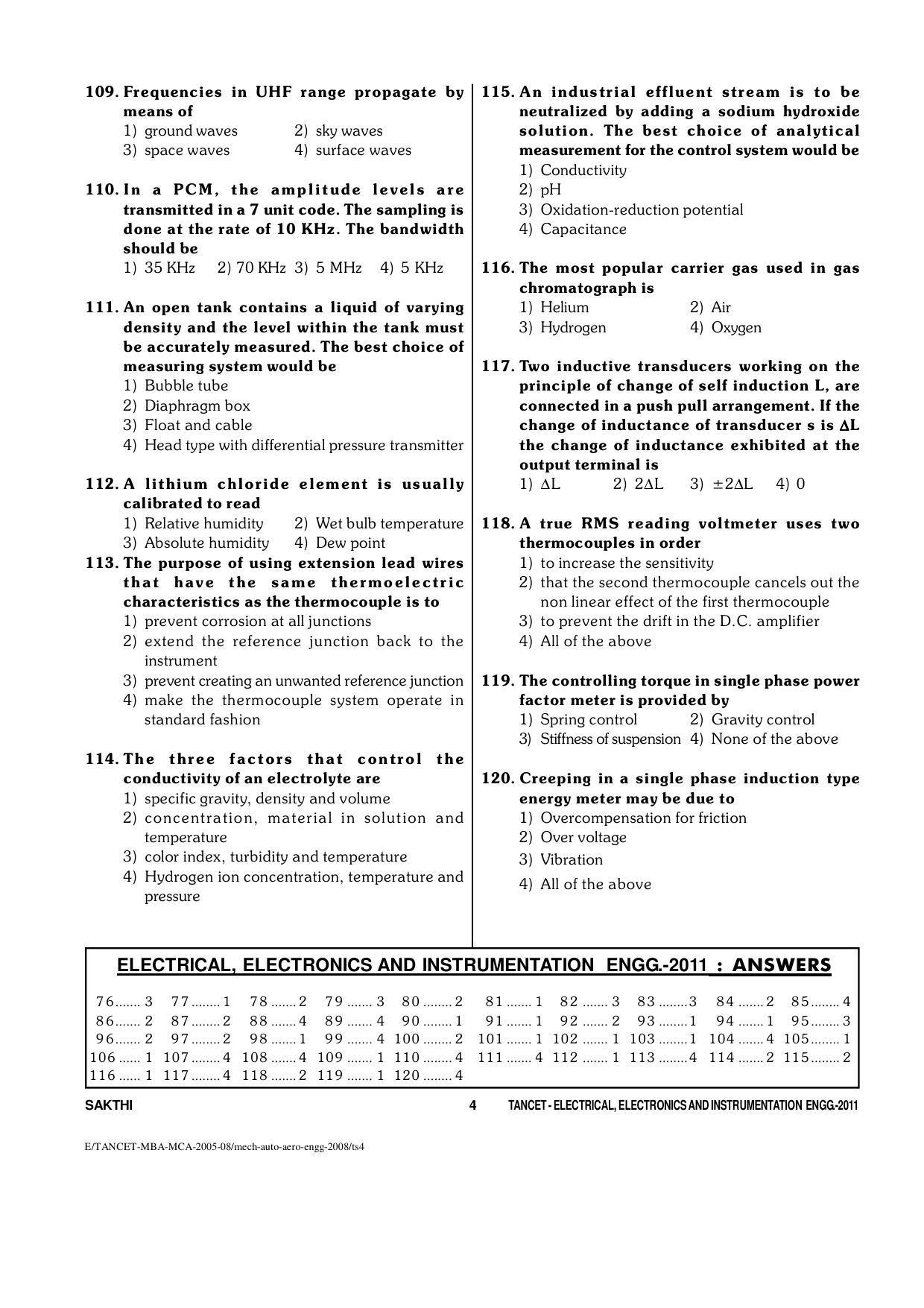TANCET Electrical, Electronics and Instrumentation Engineering Question Papers 2011 - Page 4