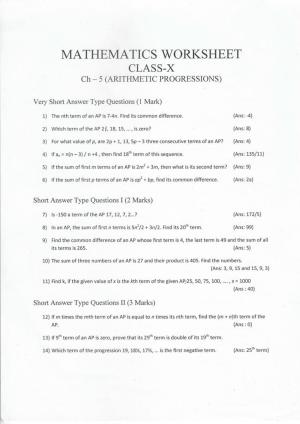 CBSE Worksheets for Class 10 Maths Arithmetic Progression Assignment 3