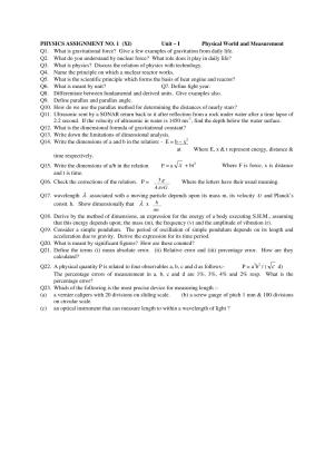CBSE Worksheets for Class 11 Physics Assignment 9