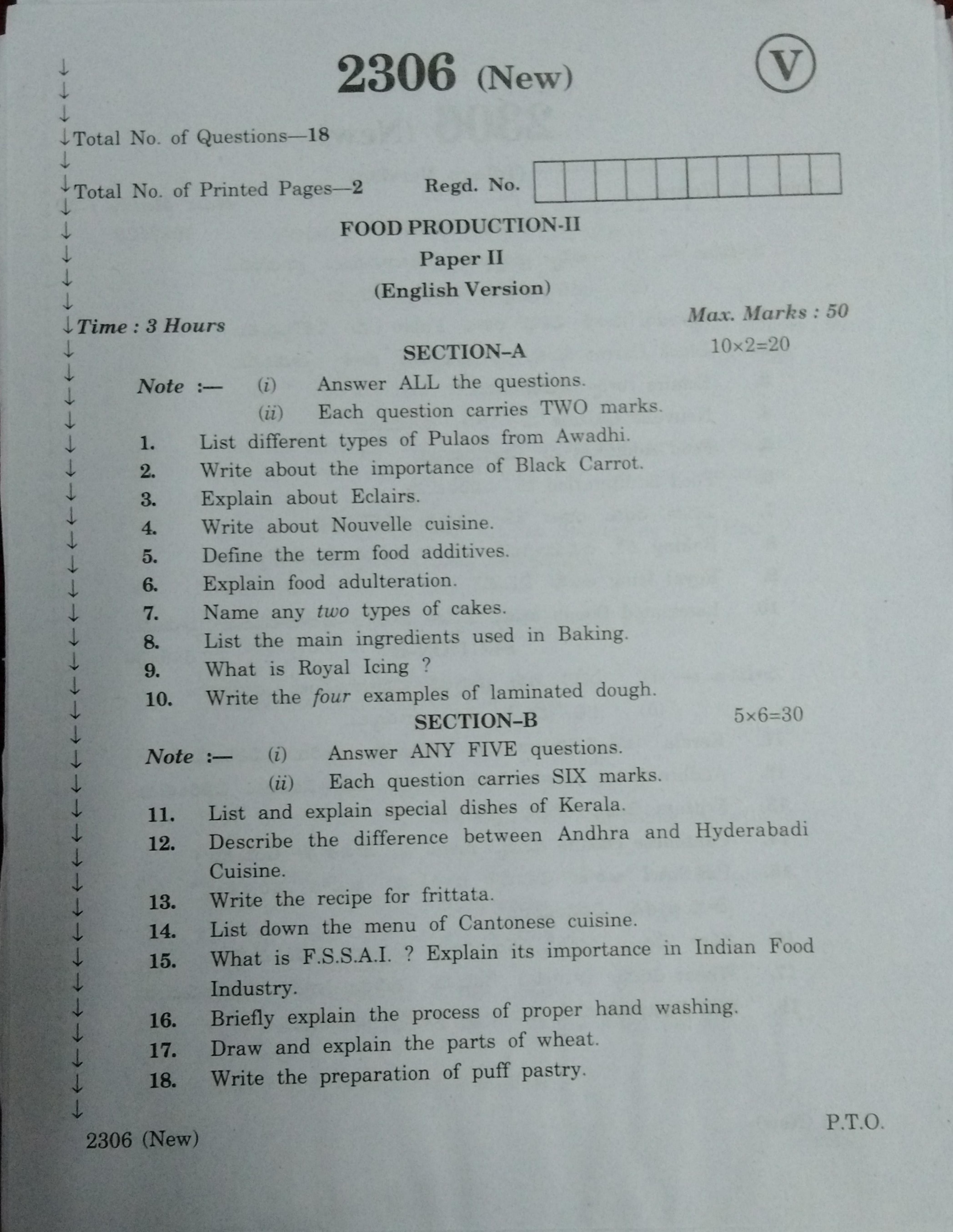 AP Inter 2nd Year Vocational Question Paper March - 2020 - Food Production - II (new) - Page 1