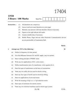 MSBTE Winter Question Paper 2019 - Electrical Engineering