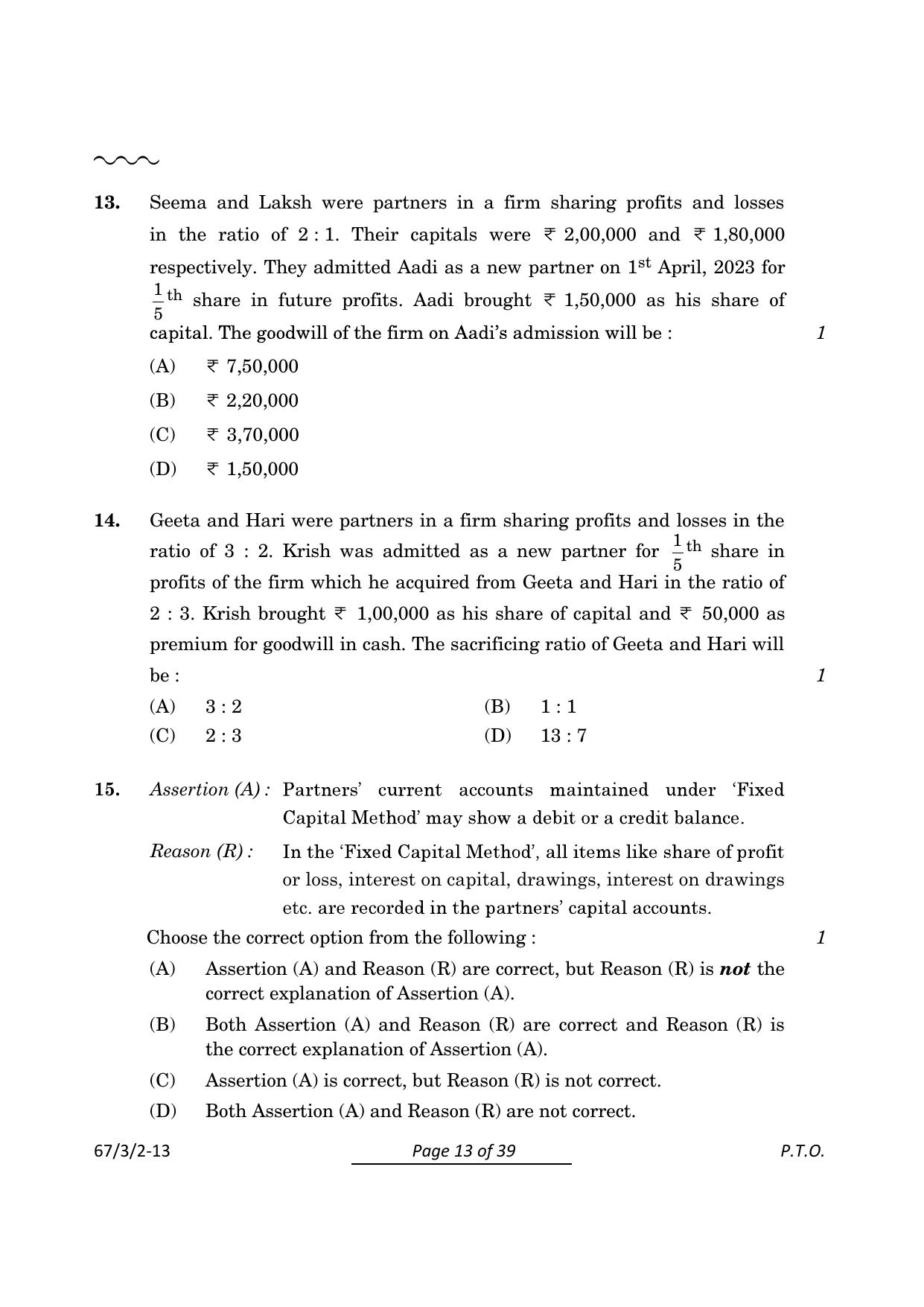 CBSE Class 12 67-3-2 Accountancy 2024 Question Paper - Page 13