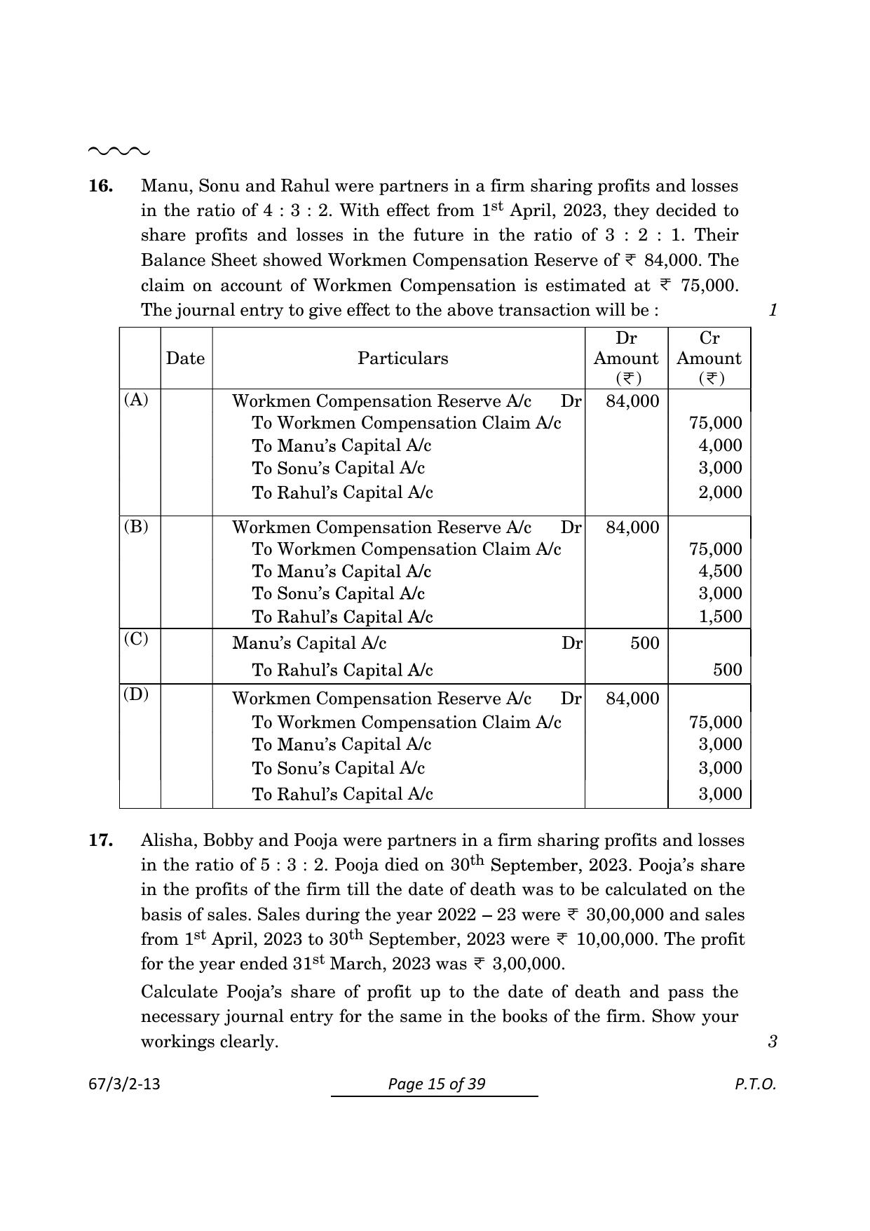 CBSE Class 12 67-3-2 Accountancy 2024 Question Paper - Page 15