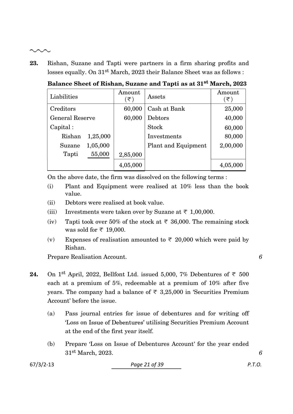 CBSE Class 12 67-3-2 Accountancy 2024 Question Paper - Page 21