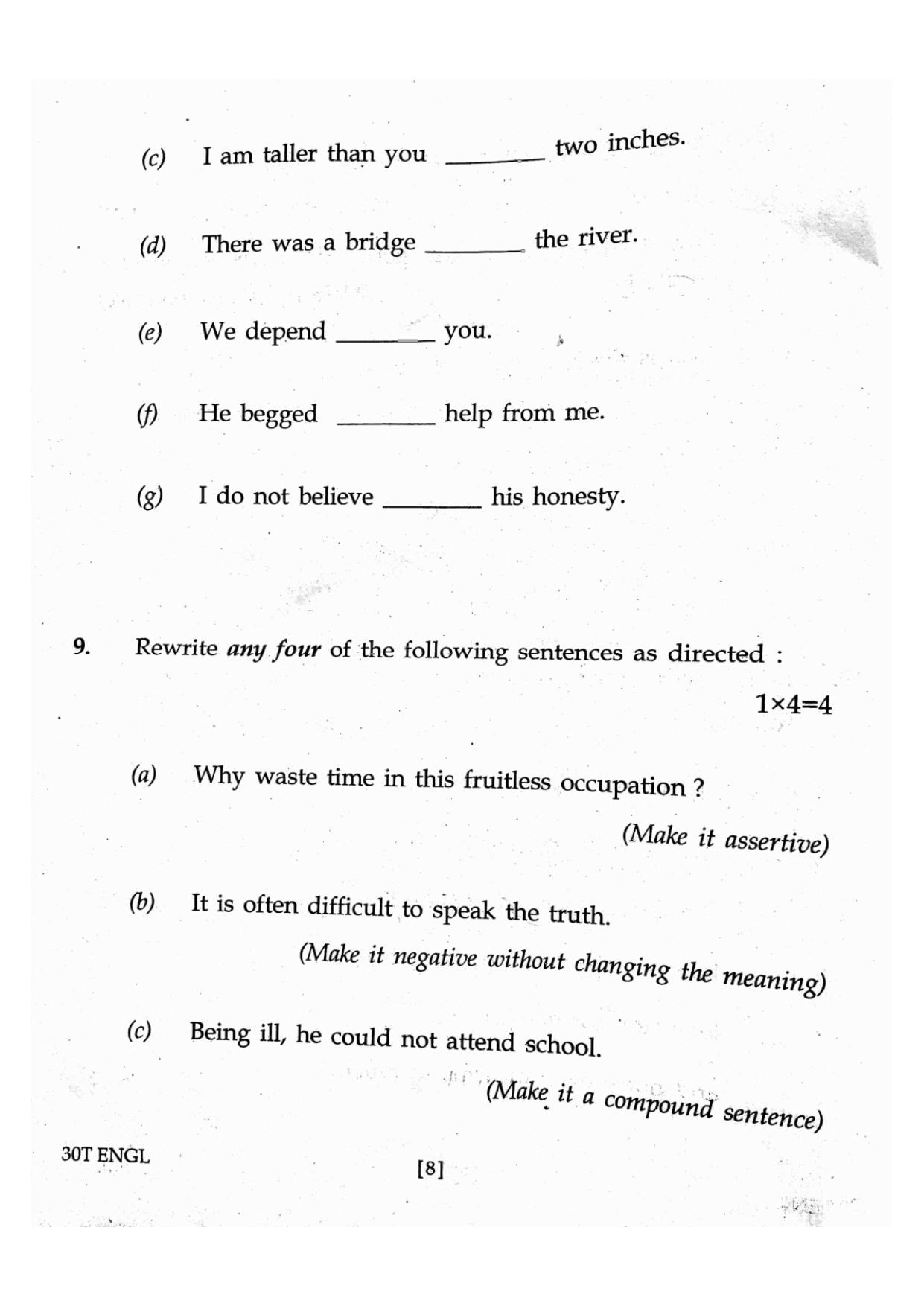 Assam HS 2nd Year English 2020 Question Paper - Page 8